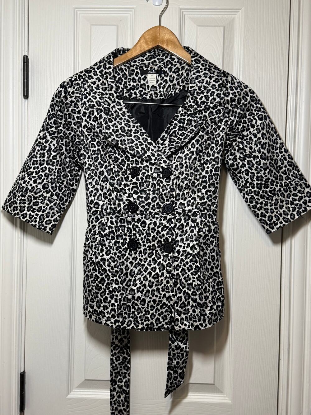 Mob Wife Leopard Print Belted Trench Jacket Papaya Womens Size M Office Siren